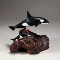Orca Mother & Calf Sculpture By John Perry, 7 in Resin Figurine - thumbnail 2