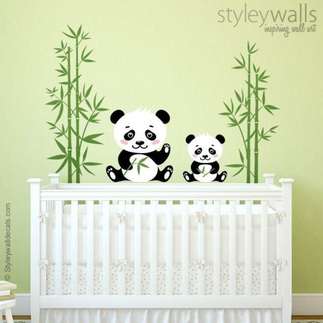 Panda Wall Decal, Bamboo Bear Sticker, Animals Nursery Decor, Kids Baby Decor Decal - image 1