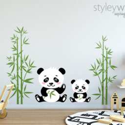 Panda Wall Decal, Bamboo Bear Sticker, Animals Nursery Decor, Kids Baby Decor Decal - thumbnail 2