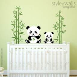 Panda Wall Decal, Bamboo Bear Sticker, Animals Nursery Decor, Kids Baby Decor Decal