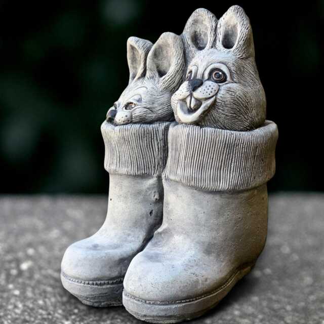 Concrete Rabbit in Boots Sculpture Stone Bunny Figurine Outdoor Animal Statue Cement Decor Smiling Rabbits Art Handmade Pair - image 1