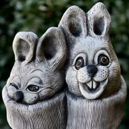 Concrete Rabbit in Boots Sculpture Stone Bunny Figurine Outdoor Animal Statue Cement Decor Smiling Rabbits Art Handmade Pair - thumbnail 2