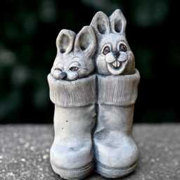 Concrete Rabbit in Boots Sculpture Stone Bunny Figurine Outdoor Animal Statue Cement Decor Smiling Rabbits Art Handmade Pair - thumbnail 3