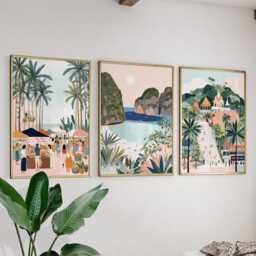 Krabi Thailand Poster Set Of 3, Vintage Inspired Tropical Landscape Wall Art, Neutral Asian Travel Prints - thumbnail 3