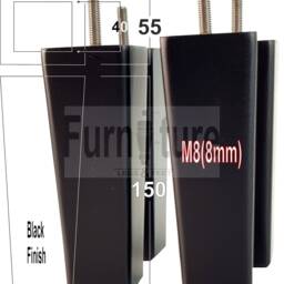 Solid Wood Furniture Legs Square Replacement Block Tapered Feet 150mm High M8 Black Set Of 4 Sofa Chairs Stools Cabinets Beds - thumbnail 3