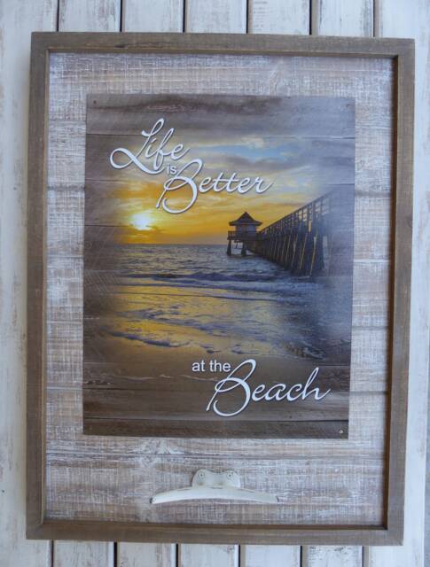 Life Is Better At The Beach Wood & Metal Framed Sign & Wall Dock Cleat Hook ~ Hanging Rustic Nautical Coastal House Decor - image 1