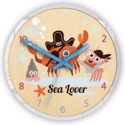 Children Wall Clock Pirate Crab, Wood Clock, Large , Quiet Personalized With A Name & Ocean Animals Crab Shells Shrimp - thumbnail 3
