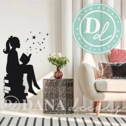 Girl Reading Books Vinyl Wall Decal - Magical Library Decor - thumbnail 3