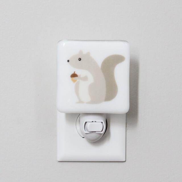Squirrel Fused Glass Nightlight - Nursery Baby Shower Gift Kids Gender Neutral Animal - image 1