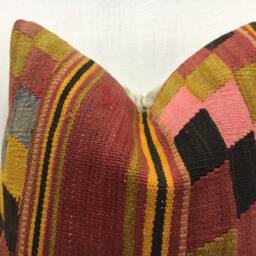 Vintage Turkish Kilim Pillow Cover, Bohemian Throw - 16x16 - thumbnail 2