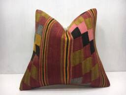 Vintage Turkish Kilim Pillow Cover, Bohemian Throw - 16x16 - thumbnail 1