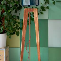 "Tripod Floor Lamp - Scandinavian Beech Wood Light With Green Textile Shade, Model ""Lvyv" - thumbnail 2