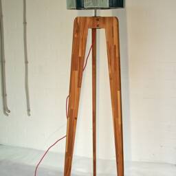 "Tripod Floor Lamp - Scandinavian Beech Wood Light With Green Textile Shade, Model ""Lvyv" - thumbnail 3