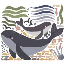 Ocean Life Fabric Wall Decals Whale Nursery Decor, Repositionable - thumbnail 2
