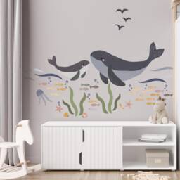Ocean Life Fabric Wall Decals Whale Nursery Decor, Repositionable