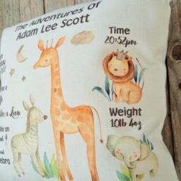 Safari Keepsake Cushion, Baptism/Christening/Naming/Dedication Day. Gift For Godchild, Grandson, Niece, Nephew. Nursery Decor - thumbnail 3
