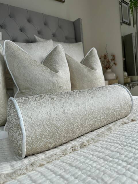 Handmade Cream Bolster Pillow Ivory Gold Shimmer, Luxury Bedding - image 1