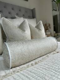 Handmade Cream Bolster Pillow Ivory Gold Shimmer, Luxury Bedding - thumbnail 1