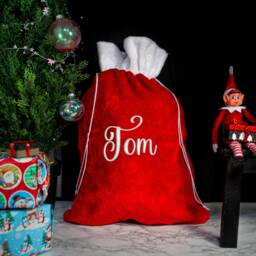 Personalised Embroidered Large Plush Red & White Luxury Christmas Santa Sack With Name - Gift Bag Xmas Stocking - thumbnail 1
