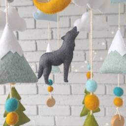 Wolf Mobile, Nursery Decor, Mountain Woodland Baby Rustic Forest Animals Felt Mobile For Crib - thumbnail 3