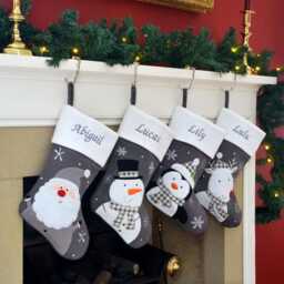 Luxury Dark Silver Knitted Christmas Stocking - Personalised Embroidered Name Santa, Snowman Or Reindeer Design - thumbnail 1