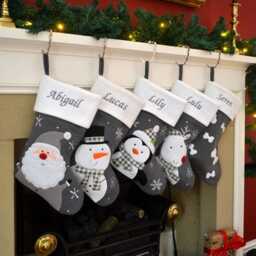 Luxury Dark Silver Knitted Christmas Stocking - Personalised Embroidered Name Santa, Snowman Or Reindeer Design - thumbnail 2