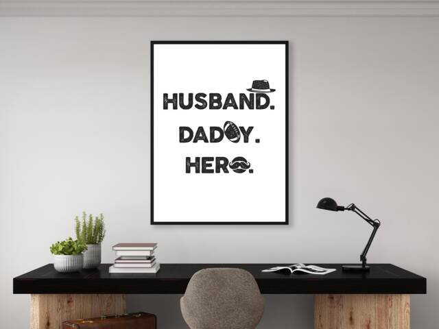 Husband. Daddy. Hero - Dad Print - Decor Gift Bespoke A5 A4 A3 Framed - image 1