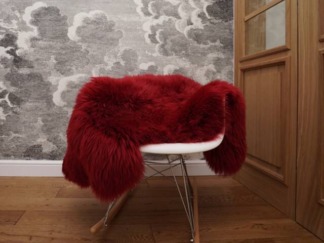 Sheepskin Burgundy Throw Genuine Leather Wool Carpet Decorative Rug Comfy, Cozy, Hair Is Very Thick, Shiny - image 1