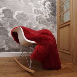 Sheepskin Burgundy Throw Genuine Leather Wool Carpet Decorative Rug Comfy, Cozy, Hair Is Very Thick, Shiny - thumbnail 3