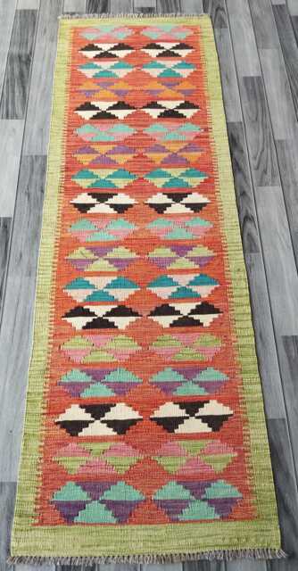 Minimalist Scandinavian Runner, Handmade Artisan Afghan Turkish Persian Swedish Style Flatweave Natural Wool Kilim Runner Rug 196x62 cm - image 1