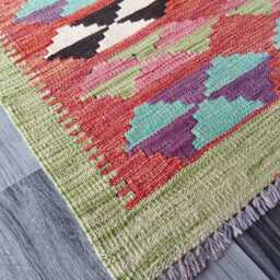 Minimalist Scandinavian Runner, Handmade Artisan Afghan Turkish Persian Swedish Style Flatweave Natural Wool Kilim Runner Rug 196x62 cm - thumbnail 2