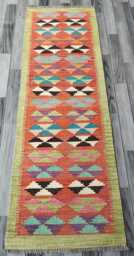 Minimalist Scandinavian Runner, Handmade Artisan Afghan Turkish Persian Swedish Style Flatweave Natural Wool Kilim Runner Rug 196x62 cm - thumbnail 1