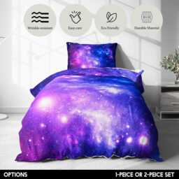 Purple Blue Galaxy Duvet Cover - Cosmic Starry Sky Bedding Optional Pillowcase Space Theme Comforter Celestial Astronomy Bedroom - thumbnail 3