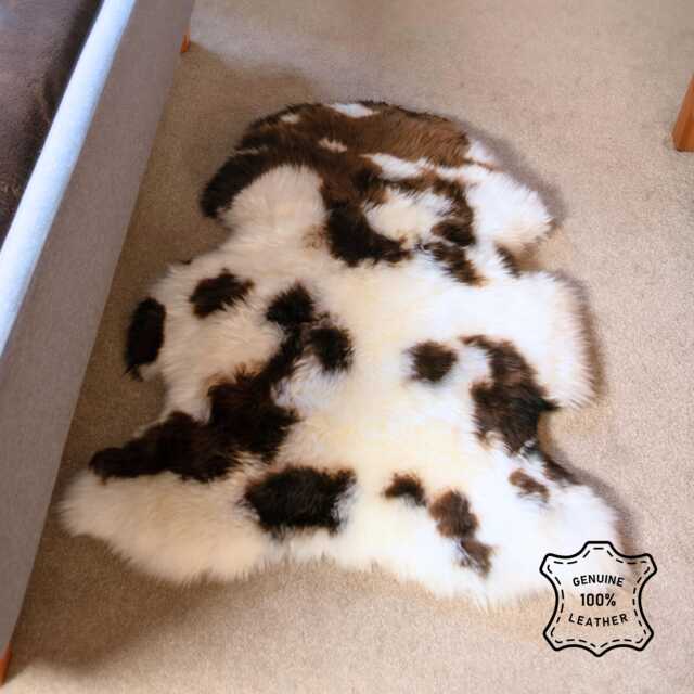 Dyed Jacob Sheepskin Rug Lambland Throw, Brown & Natural - 90cm X 65cm - image 1