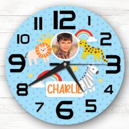 Baby Animals Blue Photo Boys Room Custom Gift Personalised Clock - thumbnail 1