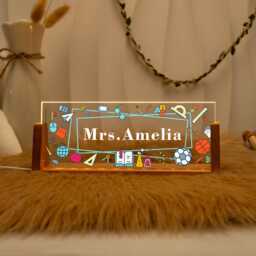 Personalized Teacher Night Light, Custom Name Desk Plate, Appreciation Gift, Thank You Gift For Teacher, Back To School Office Decor