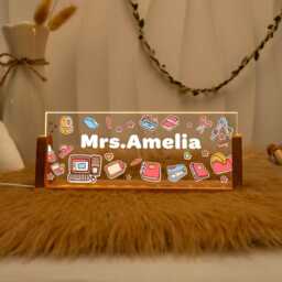 Personalized Teacher Night Light, Custom Name Desk Plate, Appreciation Gift, Thank You Gift For Teacher, Back To School Office Decor - thumbnail 3