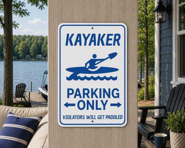 Kayaker Parking Only Metal Sign, Funny Kayak Kayaking Wall Art, Paddling Gift - image 1