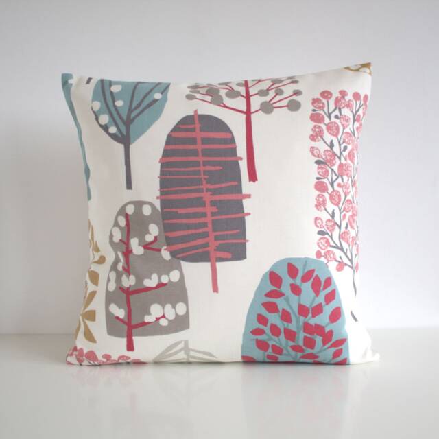 Scandi Trees Pillow Cover - Multicoloured Cotton Cushion, Modern Nordic Forest Design - image 1