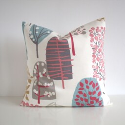 Scandi Trees Pillow Cover - Multicoloured Cotton Cushion, Modern Nordic Forest Design - thumbnail 3