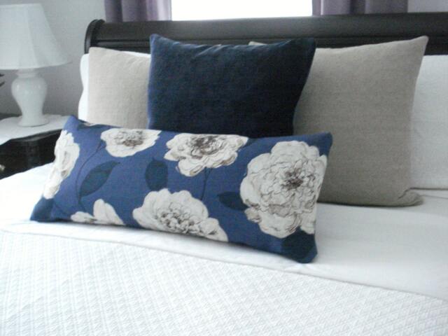 Navy Floral Pillow Cover - Designer Cream Begonia Lumbar, Both Sides - image 1