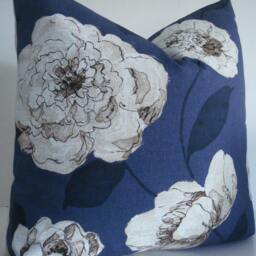 Navy Floral Pillow Cover - Designer Cream Begonia Lumbar, Both Sides - thumbnail 2