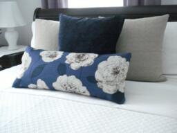 Navy Floral Pillow Cover - Designer Cream Begonia Lumbar, Both Sides - thumbnail 1