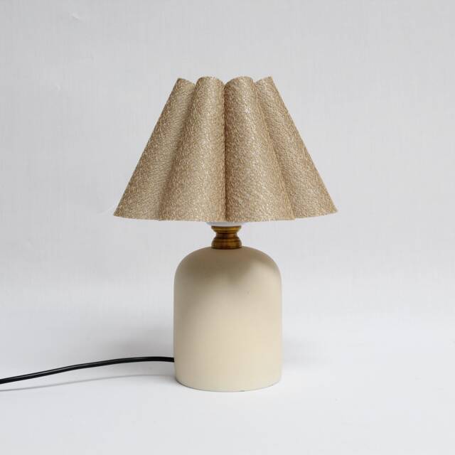 Handmade Brown Fabric Table Lamp With Ceramic Base - image 1