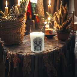 End Of Series Mexican-Inspired Handcrafted Candle - Skull Tattoo - thumbnail 4