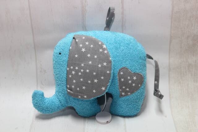 Music Box Elephant Turquoise/Grey With Wish Music Box