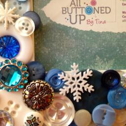 "Snowman Themed Button Picture Frame in Blue & White With Icy Winter Crystals For 4""x6" - thumbnail 3