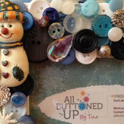 "Snowman Themed Button Picture Frame in Blue & White With Icy Winter Crystals For 4""x6" - thumbnail 2