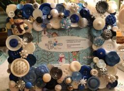 "Snowman Themed Button Picture Frame in Blue & White With Icy Winter Crystals For 4""x6" - thumbnail 1