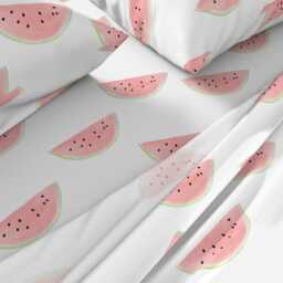 Summer Fruit Sheets - Watermelon Seamless On White By Dailymiracles Watercolor Cotton Sateen Sheet Set Bedding Spoonflower - thumbnail 2